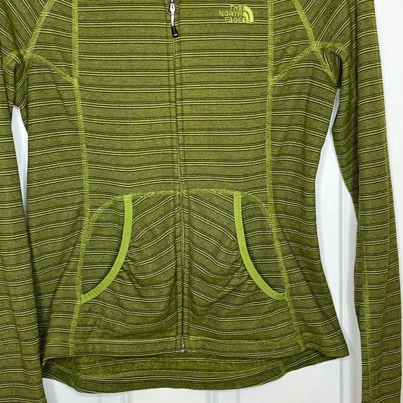 The North Face Womens Small Green Striped Full Zip Fleece Hoodie Jacket - Picture 3 of 8
